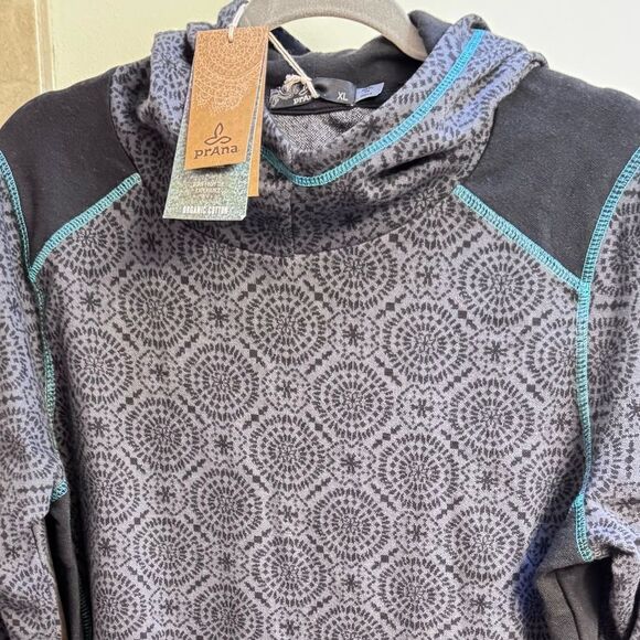 Prana Gray and Teal organic cotton XL tunic hoodie dress brandnew with tags - Picture 6 of 8